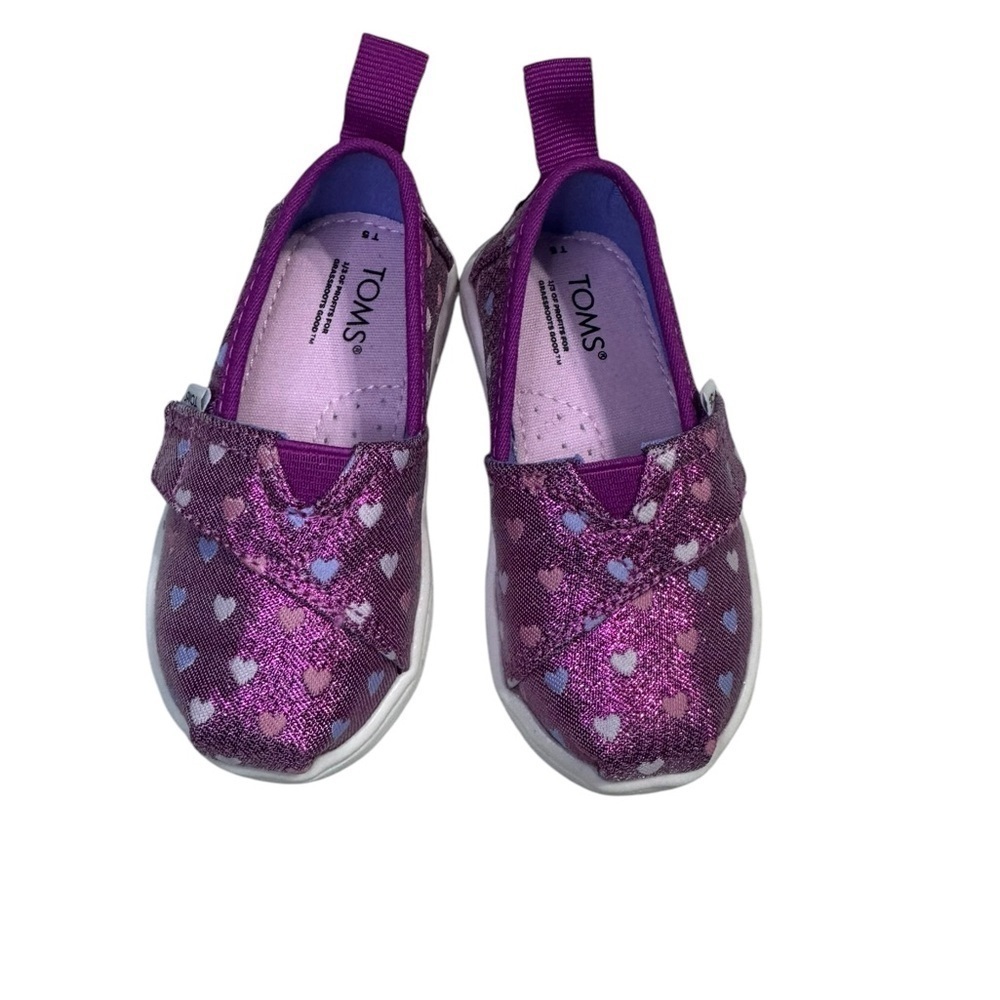 Toms Girls Youth Alpargata Pink Glitter Sparkle Glimmer Heart Shoes Size 5T ifs6